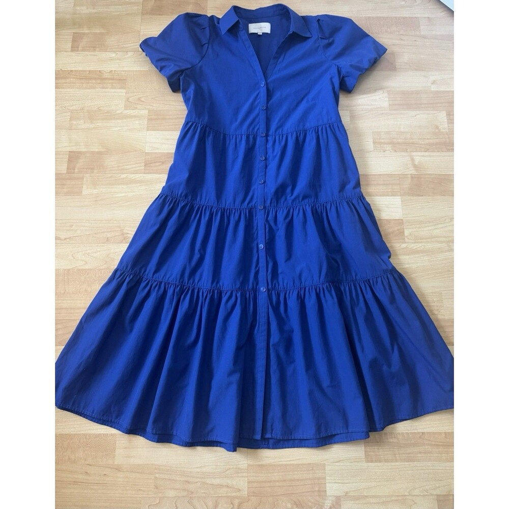 Brochu Walker The Havana Midi Dress Puff Sleeve Size Large Blue